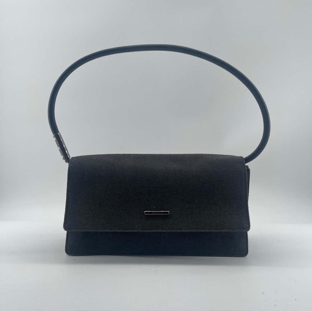 Gucci Small Black Denim & Leather Shoulder Bag.